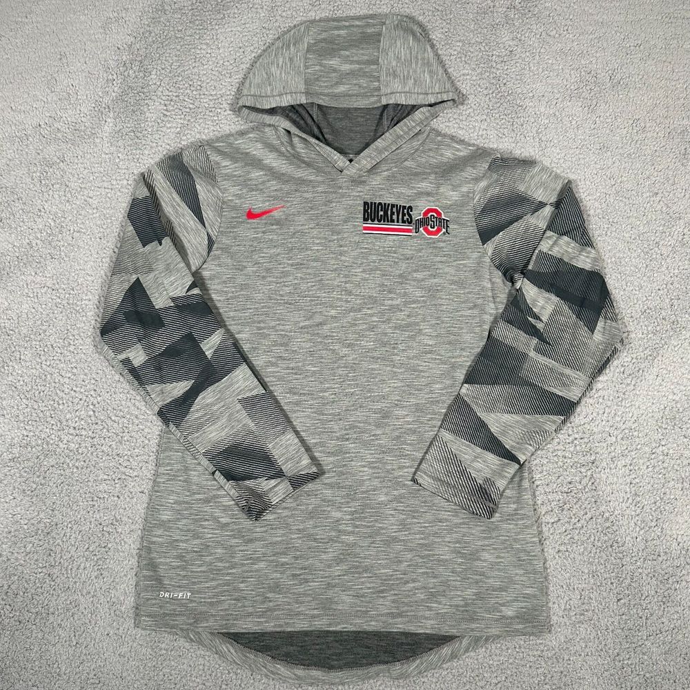 Ohio State Buckeyes Shirt Mens‎ Size Small Gray Nike Dri-Fit Hooded Lightweight